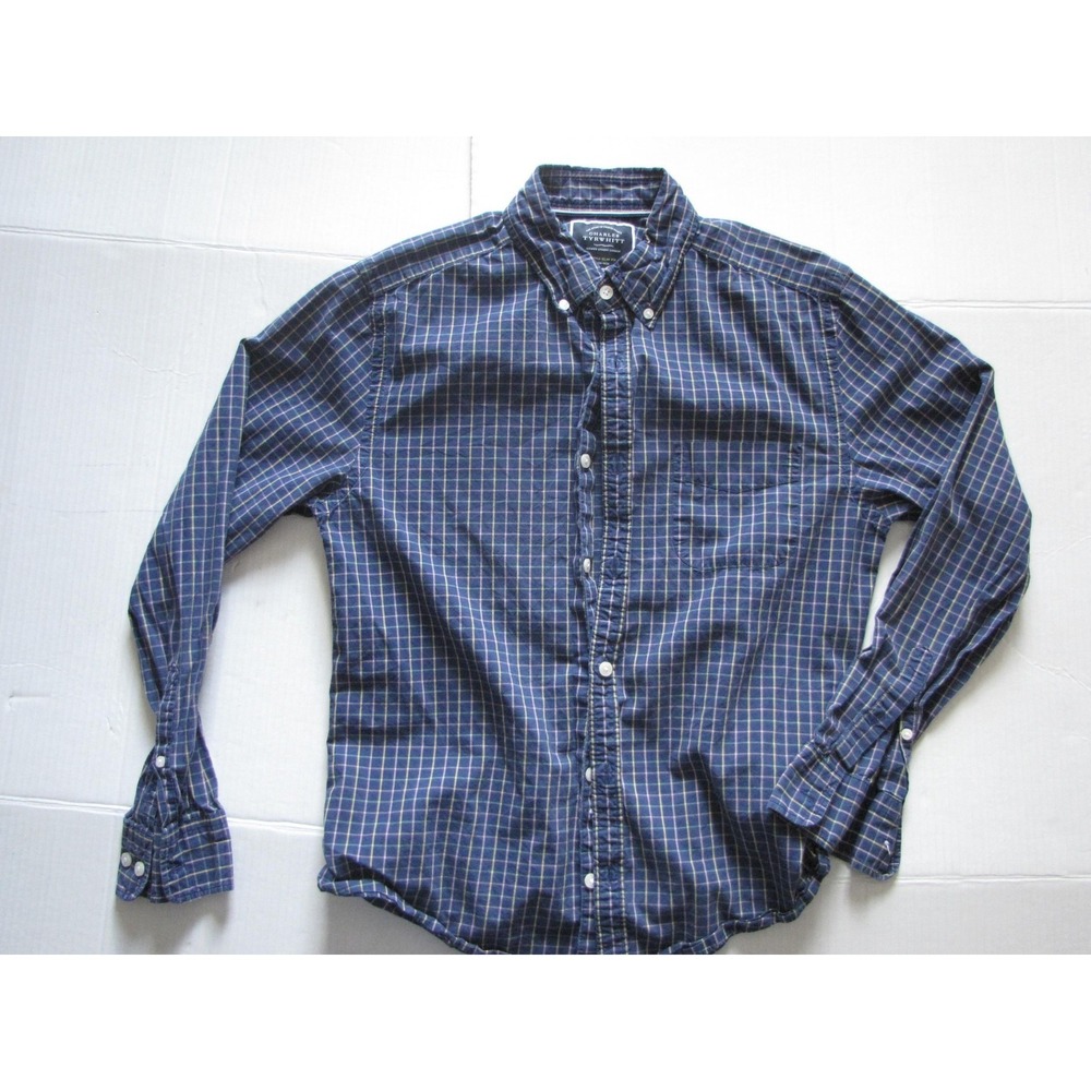 Charles Tyrwhitt Shirt Mens Medium Blue Check Extra Slim Non-Iron Long Sleeve